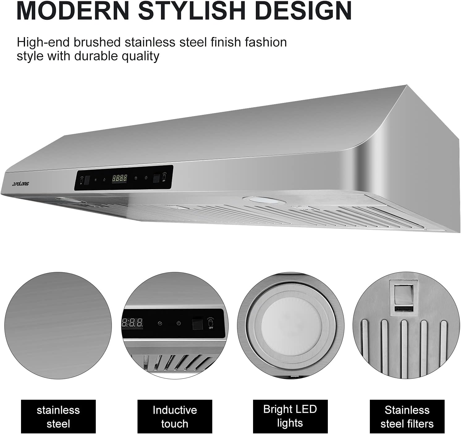 36'' Under Cabinet Range Hood, Stainless Steel, 760CFM, Dual Motors, Permanent Filters F109