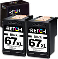 Black Ink Cartridges for HP 67XL Printer (2 Black) P65067