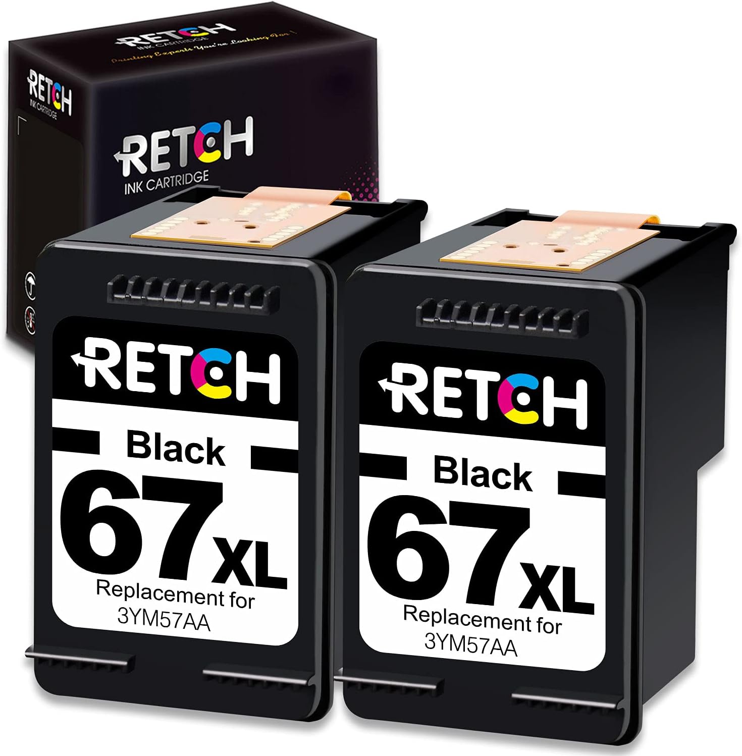 Black Ink Cartridges for HP 67XL Printer (2 Black) P65067