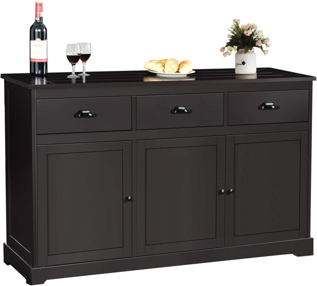 White Sideboard Buffet Server Storage Cabinet Console Table with 2 Cabinets and 3 Drawers D19484