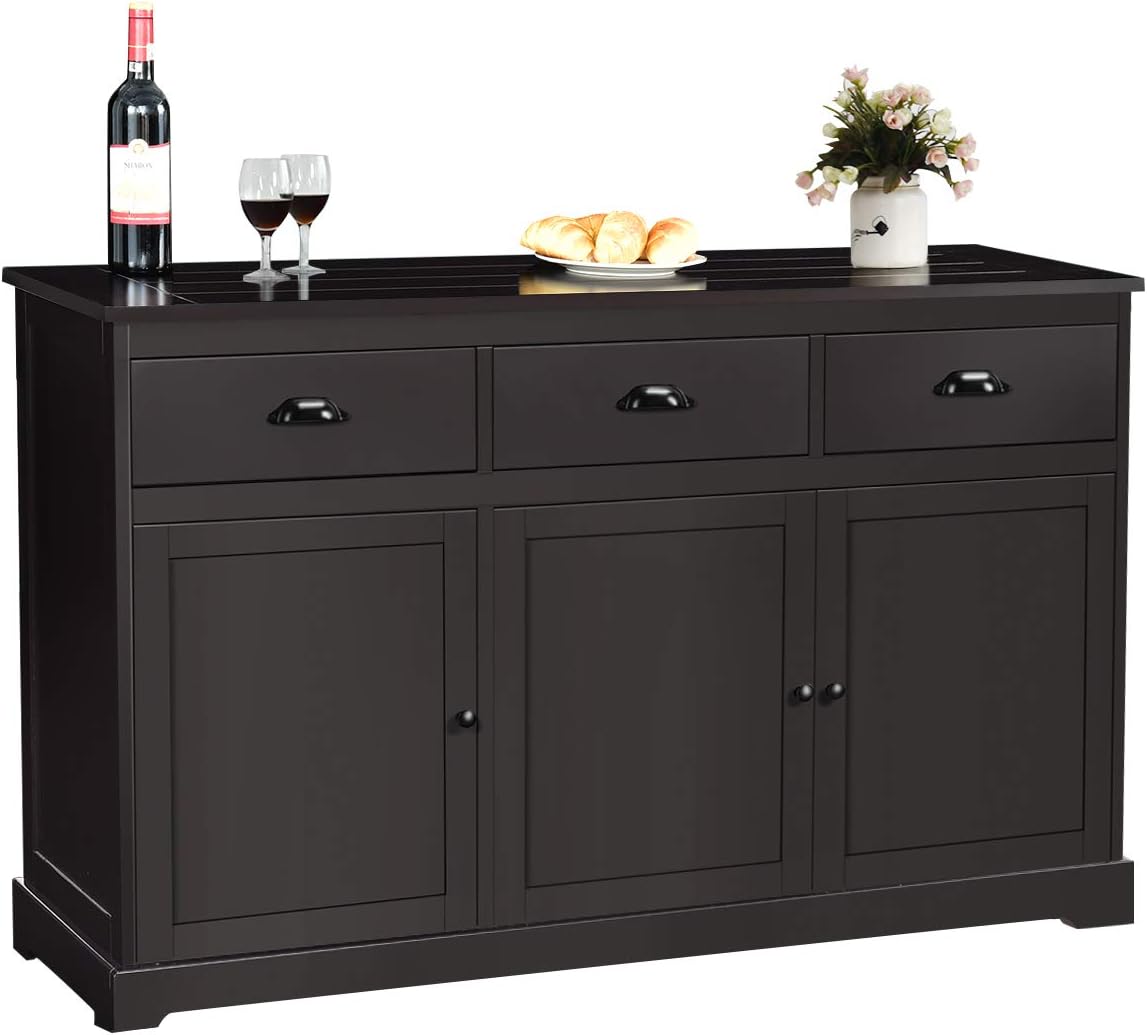 White Sideboard Buffet Server Storage Cabinet Console Table with 2 Cabinets and 3 Drawers D19484