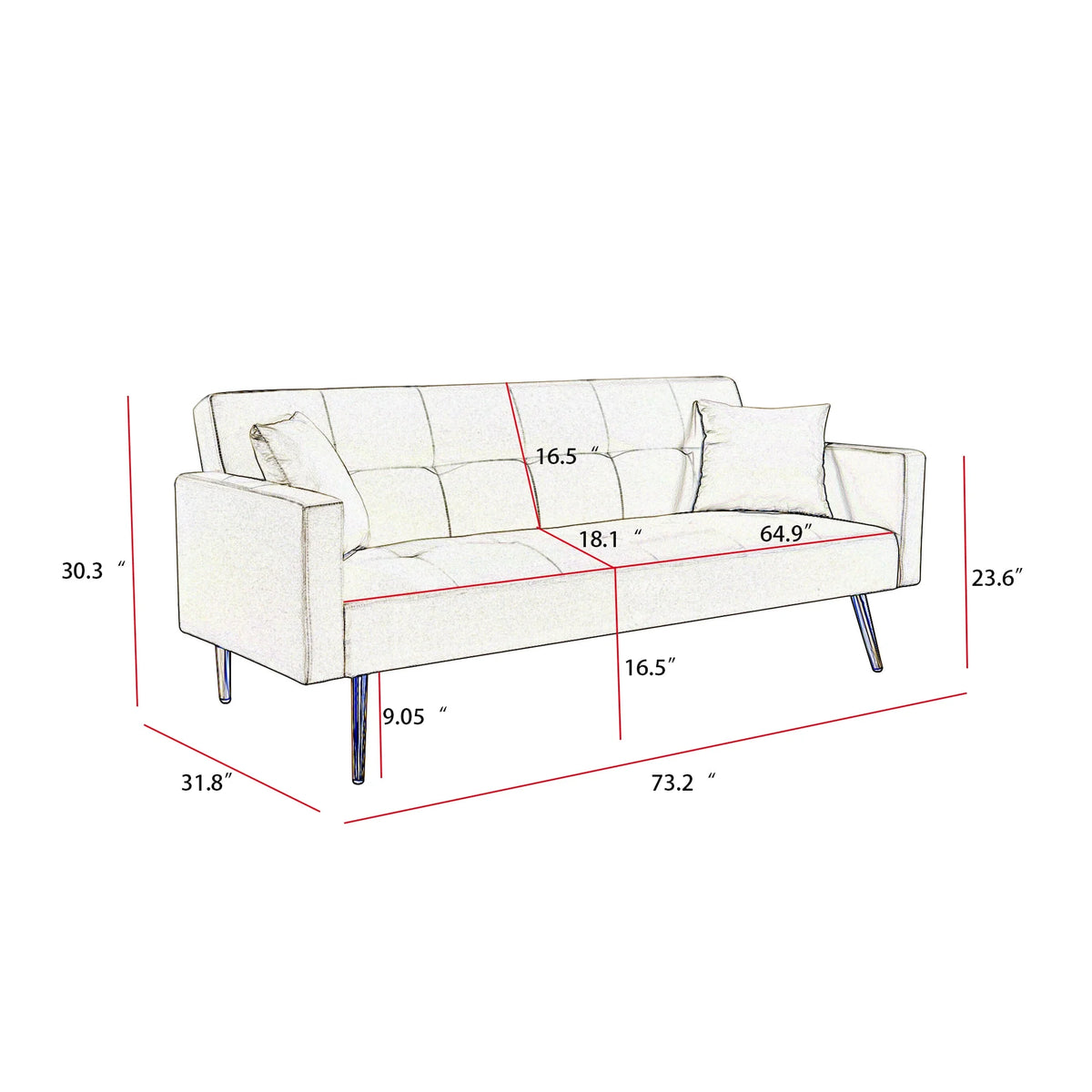 Convertible Fabric Folding Futon Sofa Bed J445