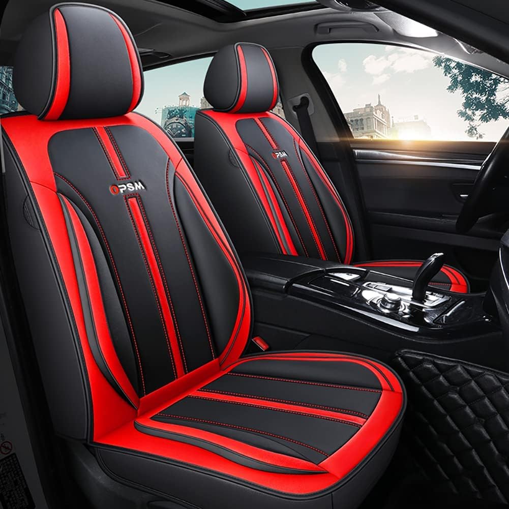 Black-Red Leather Car Seat Covers Full Set D367