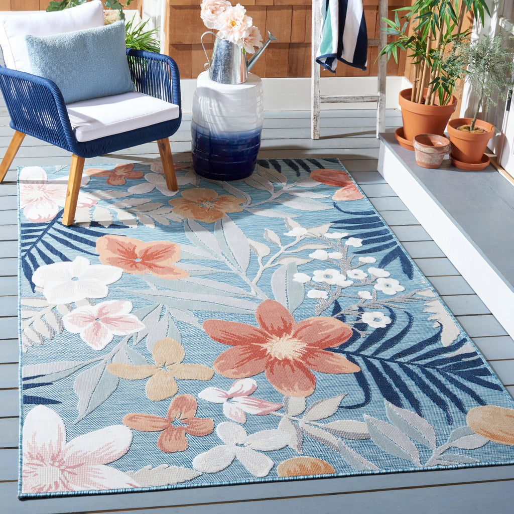 Aqua/Rust Indoor/Outdoor Area Rug, 8' x 10' M936