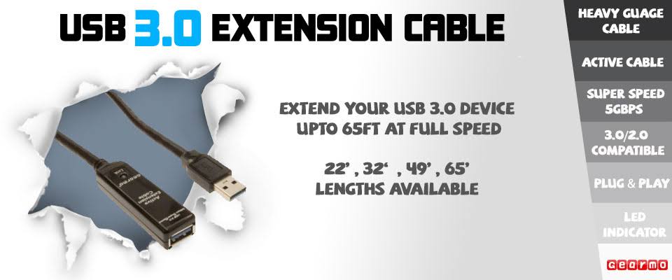 USB 3.0 Extension Cable 65ft. A-Male to A-Female with Power Amplifer AC Adapter J6714