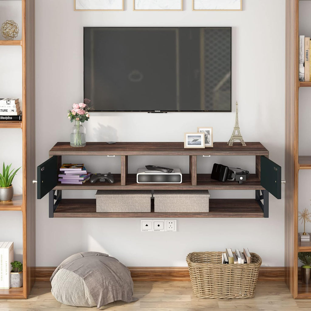 3-Tier Wall Mounted TV Stand with Magnetic Suction Doors C2909