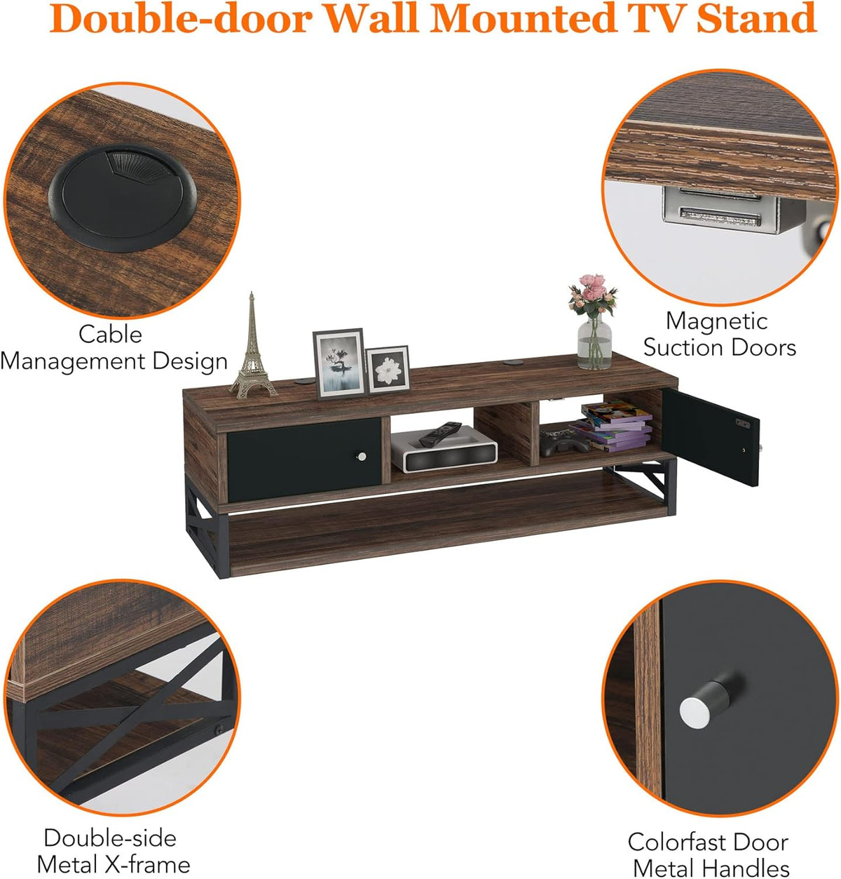 3-Tier Wall Mounted TV Stand with Magnetic Suction Doors C2909