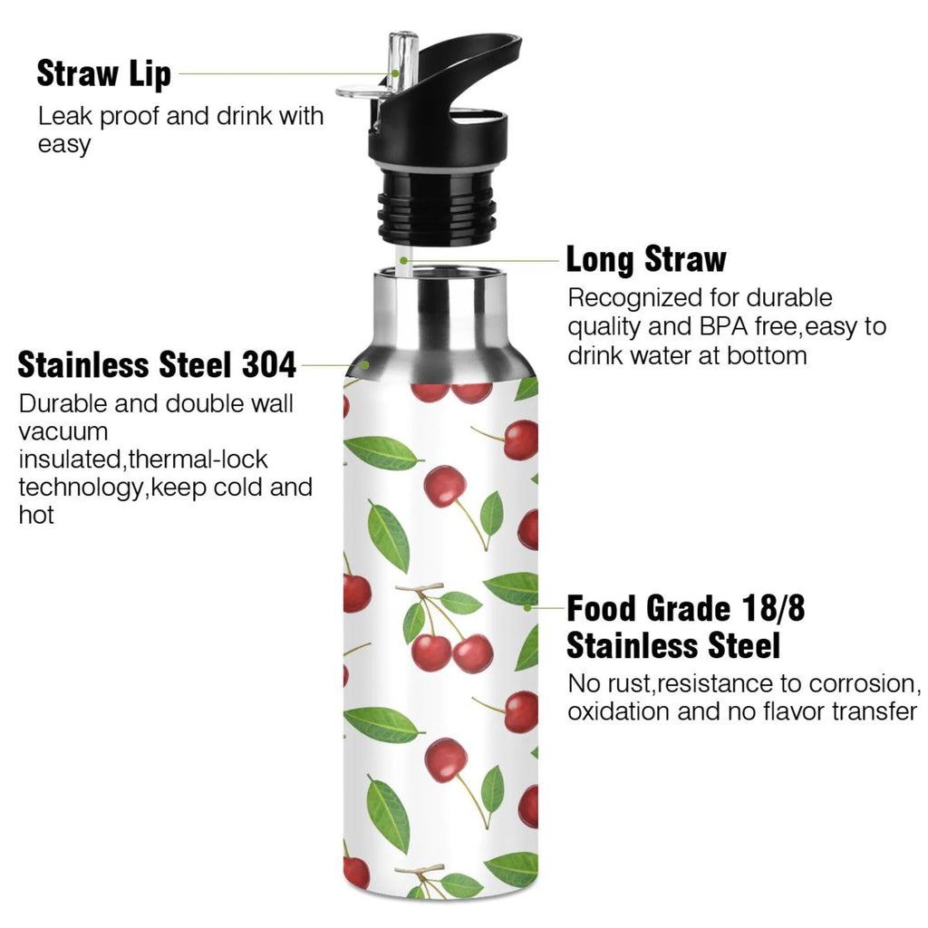 Stainless Steel Insulated Thermos Vacuum Flask Water Bottle with Straw Lid R857932