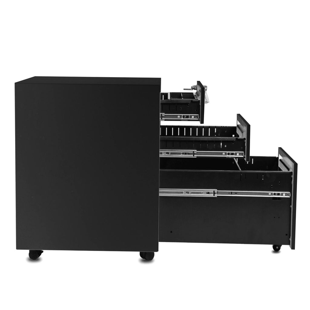 Black 3-Drawer Mobile File Cabinet with Lock and Keys R7353