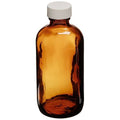 4 oz Amber Boston Round Bottle with White Polypropylene Closure N59318