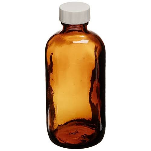 4 oz Amber Boston Round Bottle with White Polypropylene Closure N59318