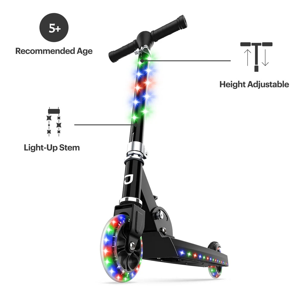 Black Collapsible Kids Kick Scooter with RGB Light Up LEDs D50279